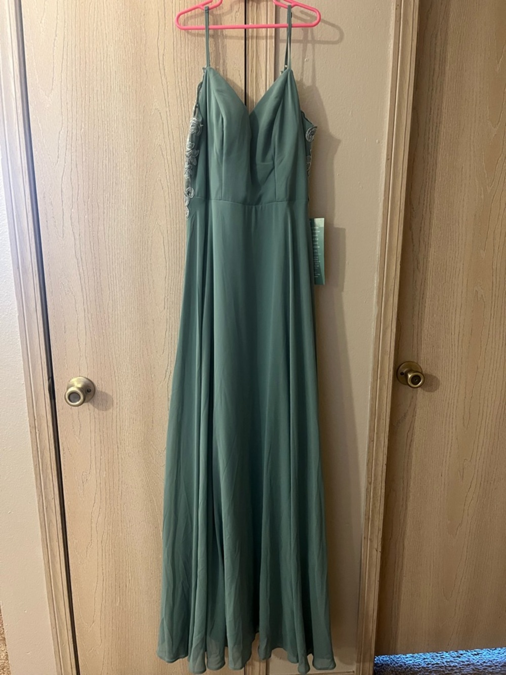 jcpenney Sage Green Spaghetti-Strap Prom Gown